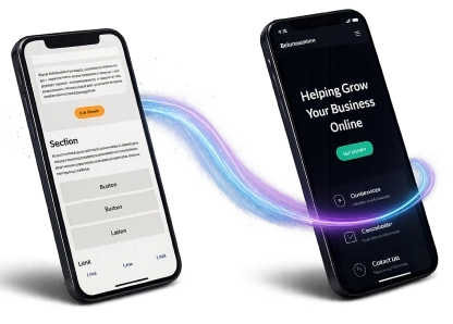 Graphic showing improved SEO graphs overlaying website design